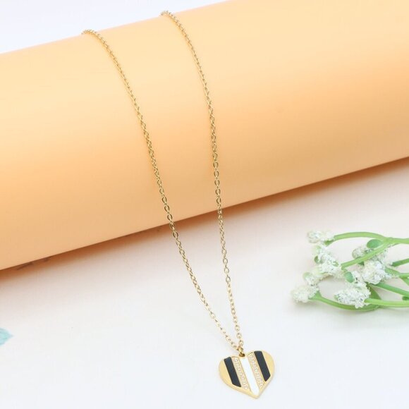 Gold Heart Pendant Yellow Necklace with Crystal Accent, XPNL0362 - Picture 9 of 12